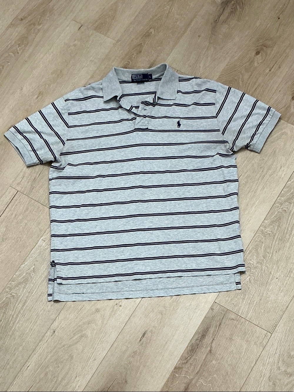 Polo by Ralph Lauren Light Gray Polo with Navy Stripes